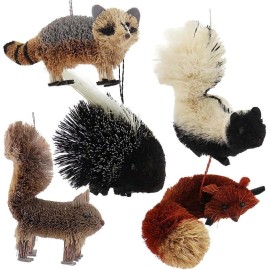 KURT ADLER SET OF 5 BURI BRISTLE 3"- 6" WOODLAND ANIMAL XMAS ORNAMENTS S0731