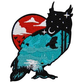ZEGINs The Owl Silhouette with Mountain Patch Embroidered Applique Badge Iron On Sew On Emblem