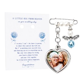 Something Blue for Bridal Bouquet Charm DIY Frame Memorial Bouquet Photo Charm Wedding Remembrance Hug From Heaven Guardian Angel Wedding Gift from Deceased Mom or Dad, Memorial Gifts for Bride (Heart)