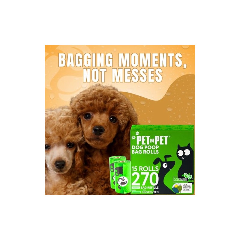 Pet N Pet Bolsas Para Popo Perro 270 Recuentos Biodegradables,