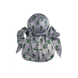 Superstitch Supersilky Ultra Silky Durag x Wavebuilder | 30+ Styles Premium Designer Durags for Men | 360 Waves | Gray with Green Army Men Pattern (Play Date)