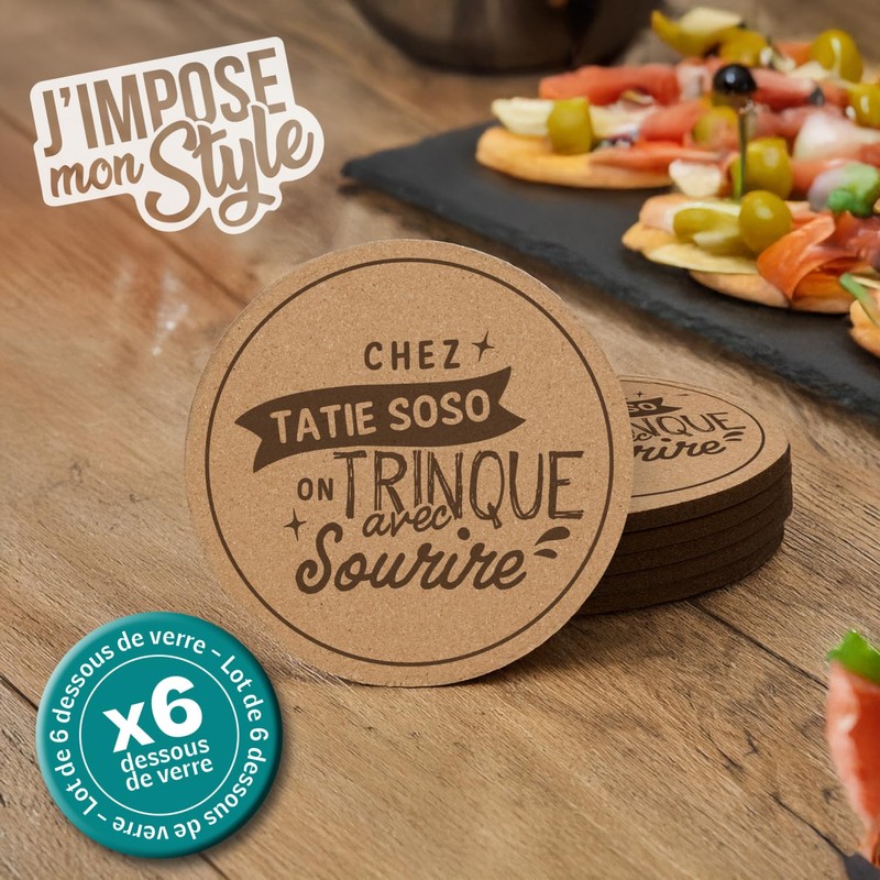 Untersetzer aus Kork, personalisierbar, 6 Stück, originelle Geschenkidee