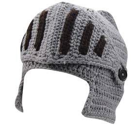 Mens Winter Crochet Knight Skull Slouchy Ski Beanie Removable Face Mask Cap Hat Dark Gray