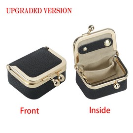 Royal Bagger Genuine Leather Mini Coin Purse, Solid Color Kiss Lock Change Pouch, Casual Style Small Storage Bag for Women 1894:_Black+chain