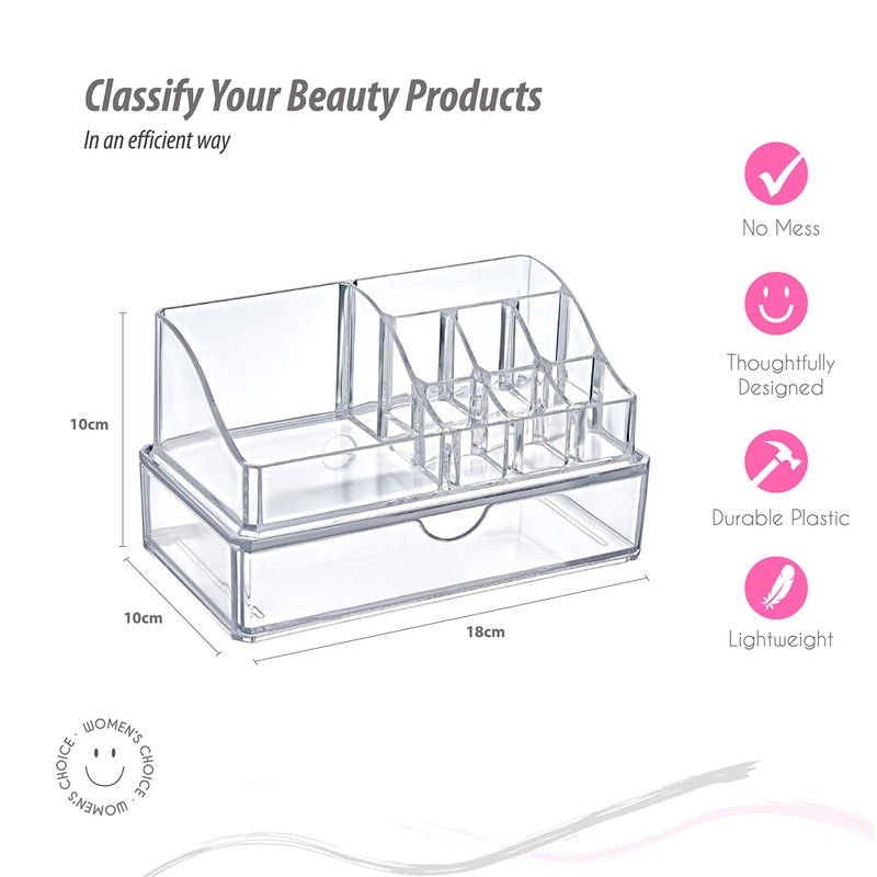 Glam Cosmetic Organiser Set of 2 Glam with Drawer, Transparent,