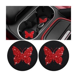CGEAMDY 2 Stücke rutschfeste Getränkehalter Auto Untersetzer, Car Cup Holder Mat, Universelles Auto Zubehör Innenraum Getränkehalter Einsatz Untersetzer, Universal Vehicle Untersetzer Insert(Rot)