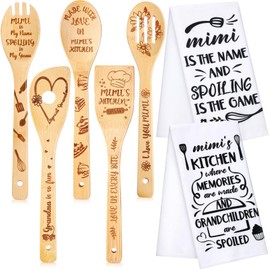 Zubebe 7 Pieces Mimi Gifts Set Including 2 Pieces Mimi Kitchen Towels Mimi Dish Towels and 5 Pieces Bamboo Utensils for Mother's Day Mimi Birthday Grandparent's Day
