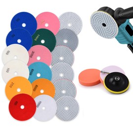 Pack of 16 Diamond Polishing Discs with M14 Rubber Backing Plate Wool Felt, 150 mm Wet Diamond Sanding Pad for Granite Concrete Tiles Stone Grinding 50-10000 Grinding Disc for Angle Grinder, Drill