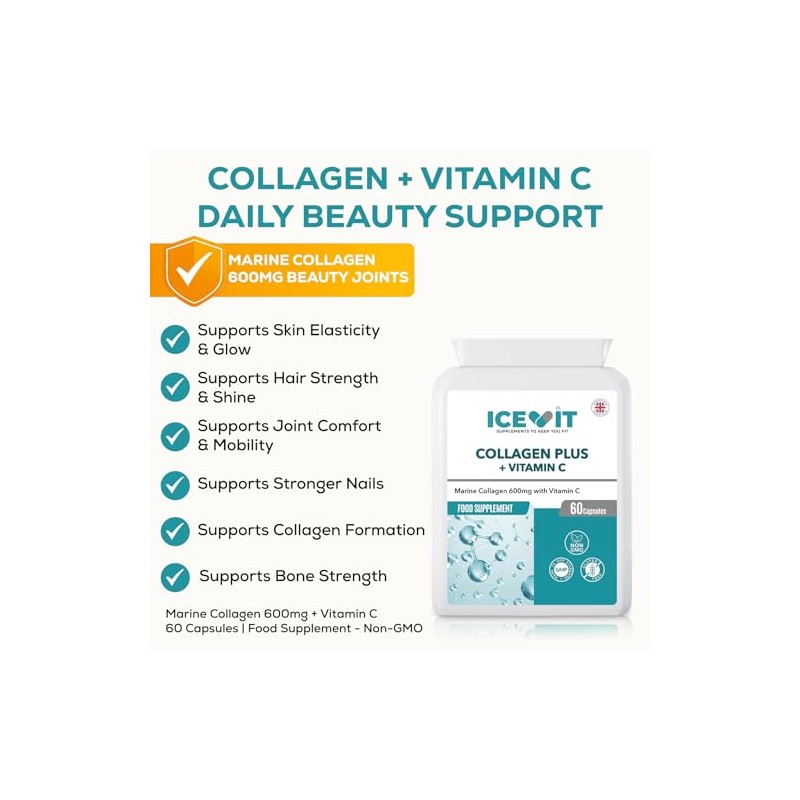 Marine Collagen 1200mg + Vitamin C, 60 Capsules, 1 Month
