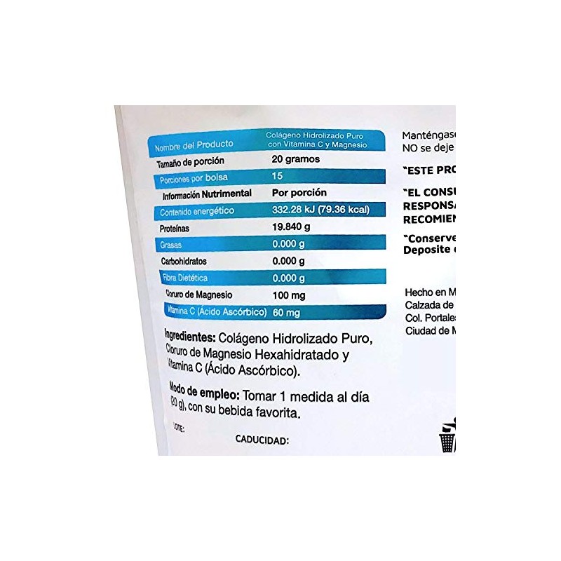 Colágeno Hidrolizado Puro con Vitamina C y Magnesio 300 grs