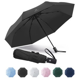 Mustarpicking Windproof Compact Travel Umbrella Auto Open/Close - Premium Fiberglass Frame for Rain & Sun Protection - Lightweight Mini Umbrella Fits Purse, Backpack, Car (Black)