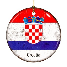 Croatia Christmas Ornaments International Flag Bunting Banner Round Christmas Tree Ornament Ceramic Decorative America Country Asia Africa Flags Christmas Keepsake for Xmas Party Decorations