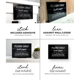5x7 Inch Flush Only Toilet Paper & Natural Waste Designer Sign ~ Ready to Stick, Lean or Frame ~ Premium Finish, Durable (Black)