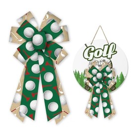 Glodecart Large Golf Bow for Wreath, Sport Golf Balls Bow for Front Door, Burlap Green Golf Balls & Tee Wreath Bow for Sport Team Decoration Party Supplies Indoor Outdoor Wall Ornament Tree Topper