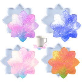 4 Pcs Lotus Resin Coaster Molds Lotus Tray Molds for Epoxy Resin Jewelry Plate Candle Holder Trinket Container Casting Molds Casting Crafts Bowl Mats Home Decoration