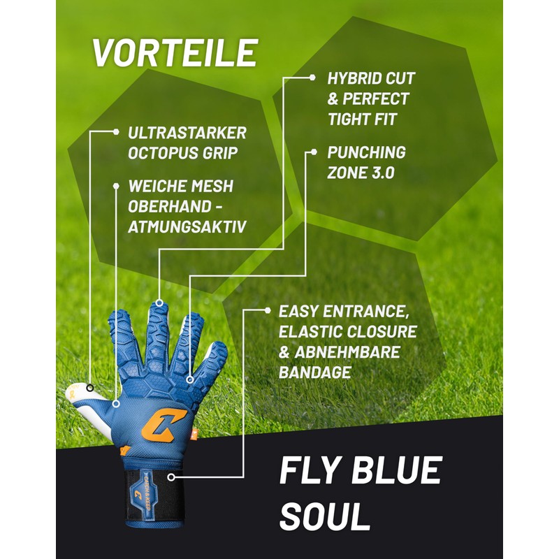 CATCH & KEEP Fly Blue Soul Men's Goalkeeper Gloves Size