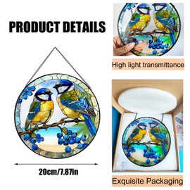 BDHRKTE 7.87" Green Bird Memorial Suncatcher,Cardinal Stained Glass Window Hanging,Hummingbird Stained Glass Suncatchers,Stained Glass Kit，Bird Ornaments,Cardinal Gifts for Women Mom Grandma