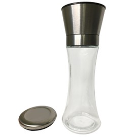 Elegant GRINDER 7 inch tall, Eco-Friendly Stainless Steel and Glass grinder, with Adjustable Ceramic Grinder, Spice Mill, Pepper Grinder or Salt Grinder, for seasoning, refillable grinder
