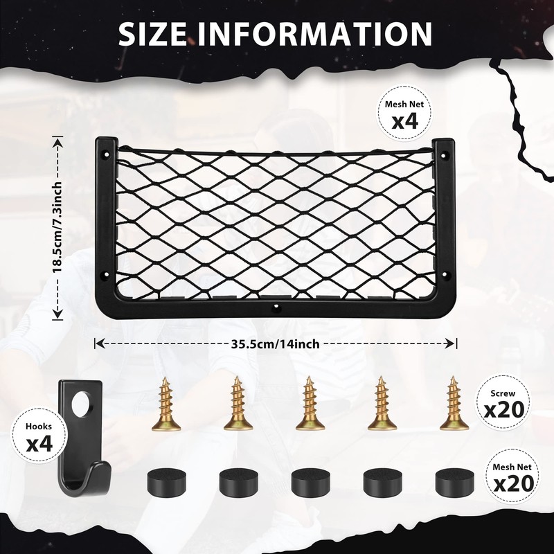 4 Pcs Storage Nets for Campervans, Elastic Trunk Storage Bag