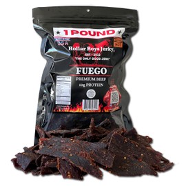Hollar Boys Fuego Beef Jerky One Pound Resealable Bag, Low Carb, USA Made