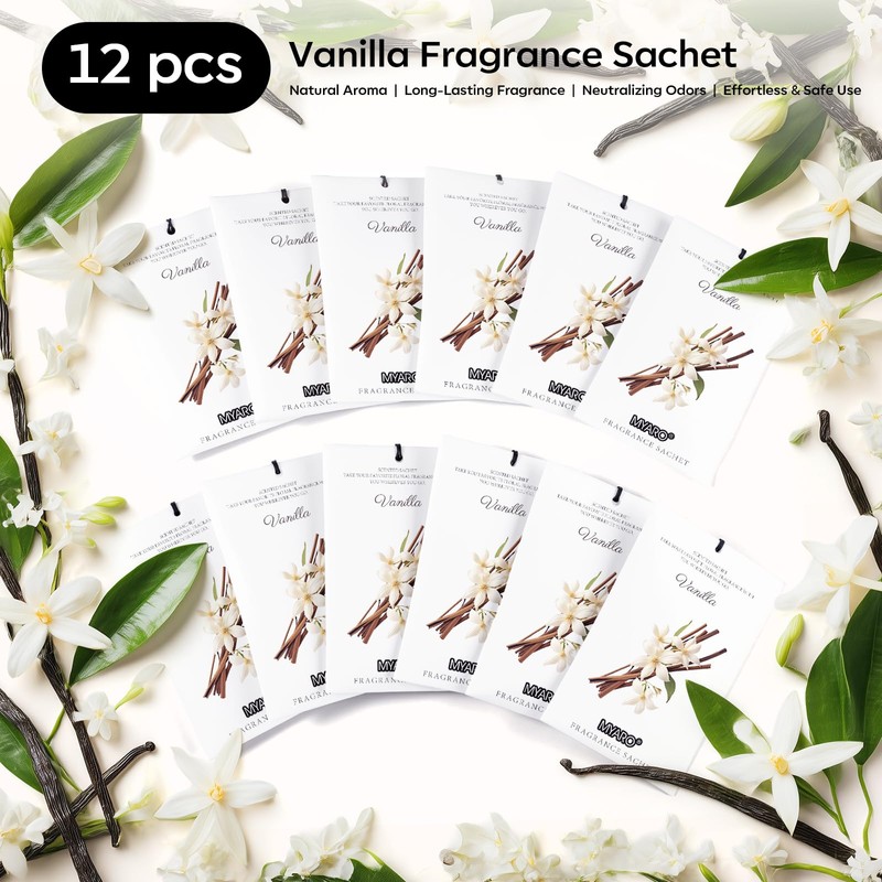 MYARO 12 Packs Vanilla Scented Sachets for Drawer and Closet,