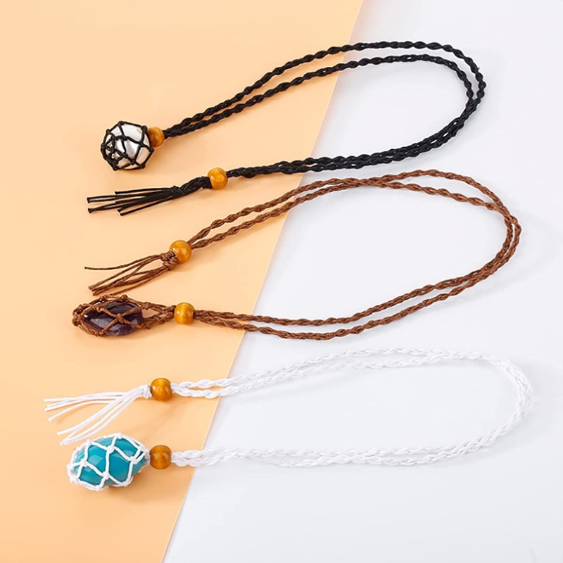 3Pcs Crystal Stone Necklace Cord Empty Stone Pendant Necklace Holders