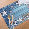 Blue Placemats Set of 8, Summer Nautical Theme Starfish Shell