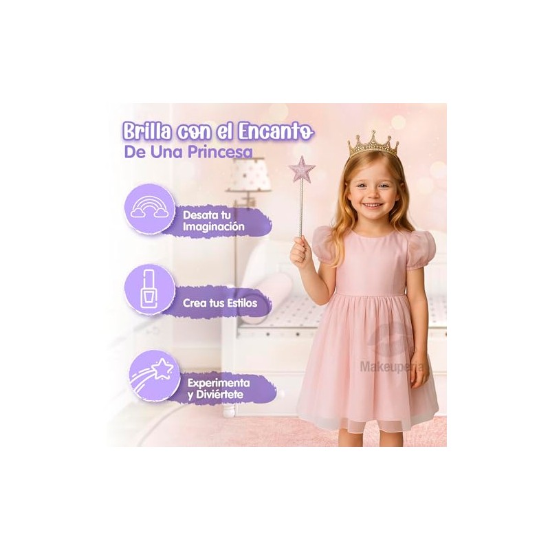 MAKEUPERIA Set de Esmaltes Infantiles de Princesas a Base de