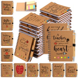 Glenmal 50 Sets Teacher Appreciation Gift Bulk Spiral Notebook Thank You Gift for Women Teachers from Students Inspirational Journal with Bamboo Pens for Valentine's Day 100 Days of School Gift