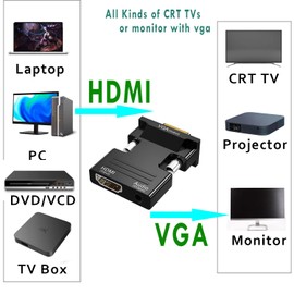 Aolirot HDMI to VGA Converter, HDMI to VGA Adapter with 3.5 mm Audio, 1080P and 100MB/S HDMI Female to VGA Male Computer Projector, Laptop, PC, Monitor, Projector and HDTV