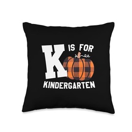 Fall Kindergarten Teacher K Is for Plaid Pumpkin Buffalo Throw Pillow