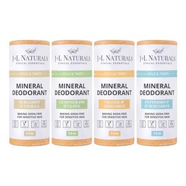 J&L Naturals Mineral Deodorant | Baking Soda-Free, 100% Natural, Sustainable Skin Care | Sensitive Deodorant For Women & Men | Aluminum Free, Vegan, Cruelty-Free (Citrus & Spicy, 3 Oz (Pack of 4))