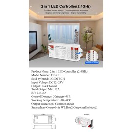 LGIDTECH E2-RF Miboxer 2 in 1 LED Strip Light Controller with Tool-Free Wiring,Used for Normal Single Color & Dual White LED Strip Light DC 12-24V,Smartphone Control via Gateway(Excluded)