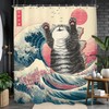 Glioown Funny Japanese Cat Shower Curtain 60Wx71L, Hilarious Cool Animal