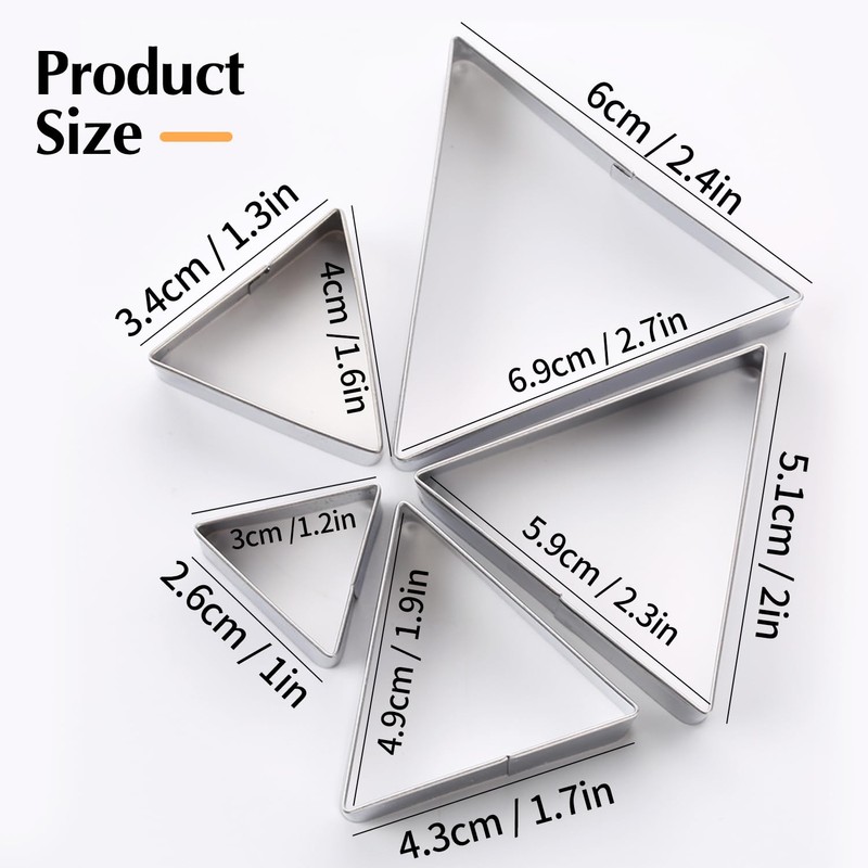 SK Triangle Shape Cookie Cutter Set, Stainless Steel, 5-Piece, Small(2.7in)