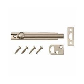 Ultra Hardware 4” Surface Bolt – Mortise and Surface Strikes Included – Satin Nickel