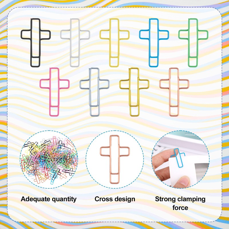 Pack of 100 Paper Clips Cross, Multicoloured Christian Paper Clips