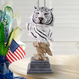 White Tiger Half-Body Resin Sculpture with Realistic Pattern Texture Hand-Painted Art Decor for Living Room Display CabinetColor: As picture, Size: One Size