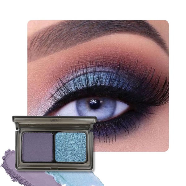 Dark Purple Blue Two Color Matte Shimmer Glitter Eyeshadow Palette,Eye
