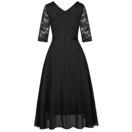Girls Floral Lace Black Dress Christmas Bridesmaid Vintage Formal Cocktail Party Swallowtail Swing Dresses 7-14 Years