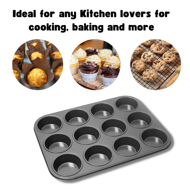 Invero® 12 Cup Non-Stick Oven Tray Ideal for Baking Muffins,