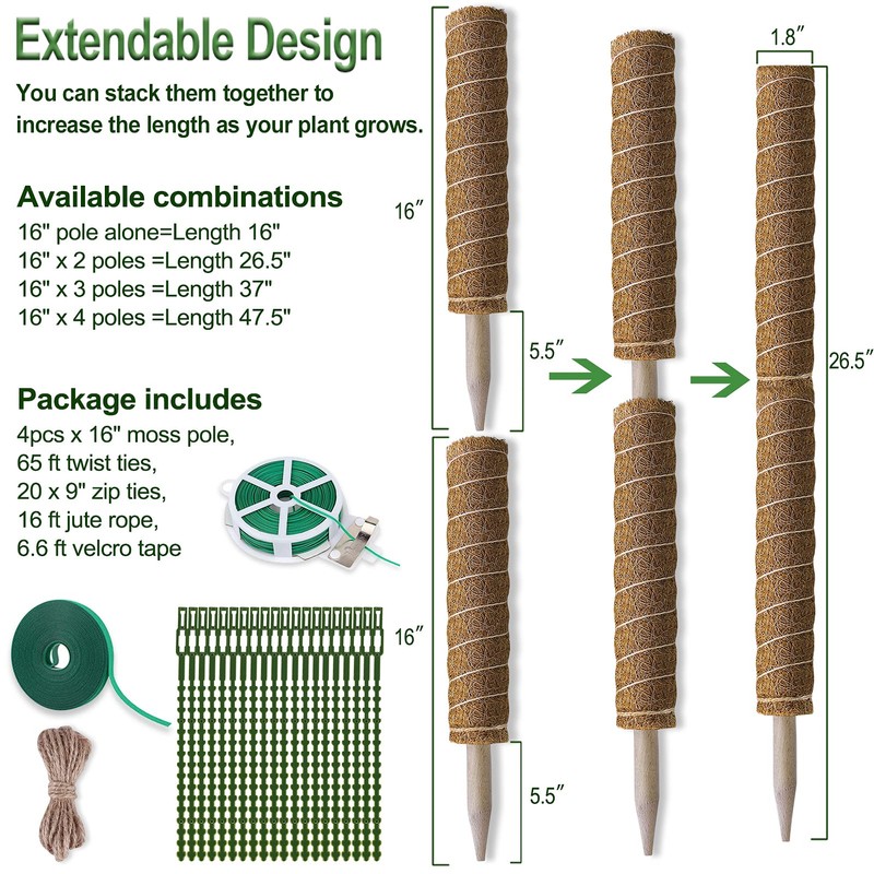 Fabulas Moss Pole 47.5 Inch - Monstera Plant Support, 4