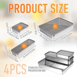 mekueeex 4 Pack Bacon Cheese Container for Refrigerator, Stainless Steel Airtight Deli Meat Container, Dishwasher Safe Fridge Storage Fruit Lunch Storage with Lids for Fridge, 3 Sizes