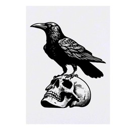 'Raven On Skull' Temporary Tattoo - Water Resistant, Skin-Safe, Non-Toxic Transfer (TO00077665)