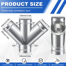 MorningRo 4 Inch Dust Collection Fitting Galvanized Steel w Shape Duct Splitter Vent Connector for Exhaust Fan House Dryer Vent Ducting Adapter