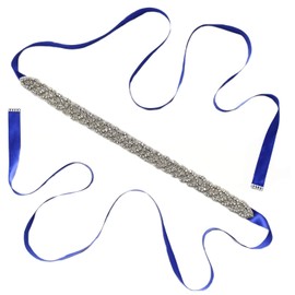 Lauthen.S Cinturón de novia con diamantes de imitación para vestido de novia, dama de honor, vestido de noche, cinturón de vidrio, Azul Real, Talla única