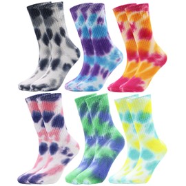 Coolwife Funky Socks Colorful Sport Pattern Dress Socks Cotton Casual Fun Novelty Socks (UK, Alpha, One Size, Regular, Regular, 6 Pairs Tie-dyed 02)