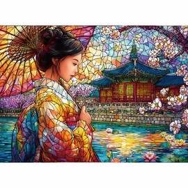 Puzzles for Adults 500 Pieces, Landscape Jigsaw Puzzles - Kimono Glow, Impossible Stained Glass Puzzle for Seniors Family, 20.47x14.96 inches, 1:1 Poster, Letter on the Back