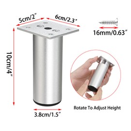 BSTKEY 4Pcs 4 Inch Aluminum Alloy Furniture Cabinet Legs - Adjustable Replacement Legs for Furniture Cabinet Foot Legs Sofa Bed Desk Table Feet Support, Silver