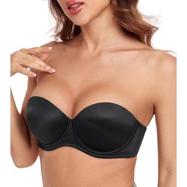HACI Push up Strapless Bra Thick Padded Add a Cup Demi Underwire Multiway T-Shirts Bra for Women's(Black,36C)